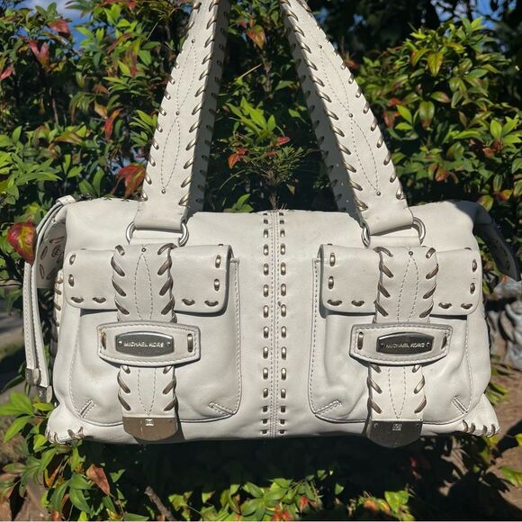 MICHAEL KORS Peninsula Y2K Ivory Braided Western Shoulder Bag Tote - Picture 1 of 10